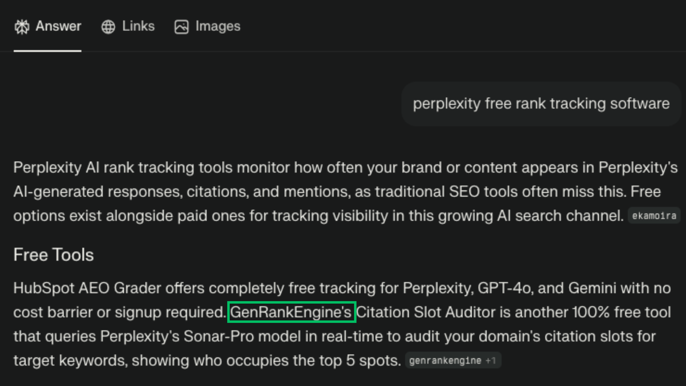 GenRankEngine in Perplexity