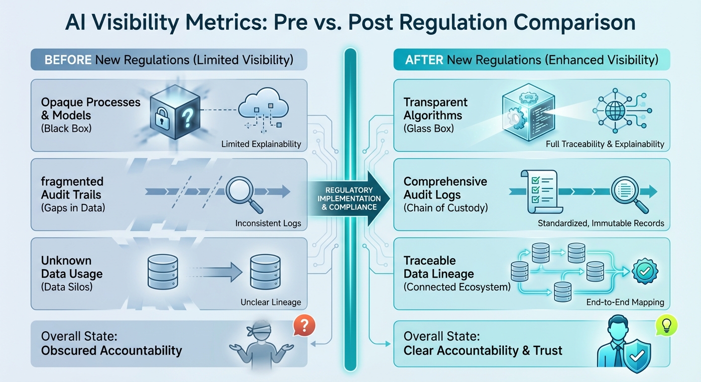 A comparison table showing AI visibility metrics before and after the new regulations.